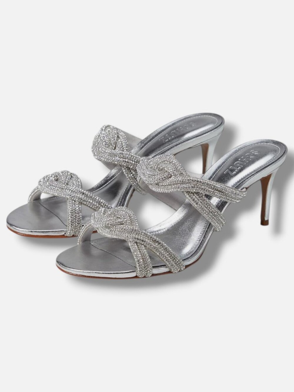 SCHUTZ Women's Silver Jocelyn Mule Leather Sandals Shoes Size 7B